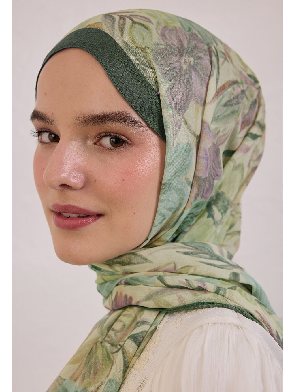 Yeşil VINTAGE GARDEN DESEN RAMİ ŞAL KOYU YEŞİL-2