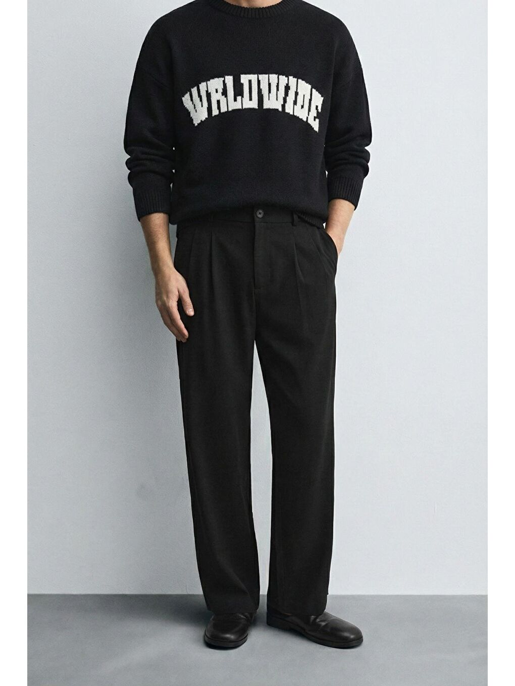 Erkek Relaxed Fit Premium Triko Kazak Siyah-3