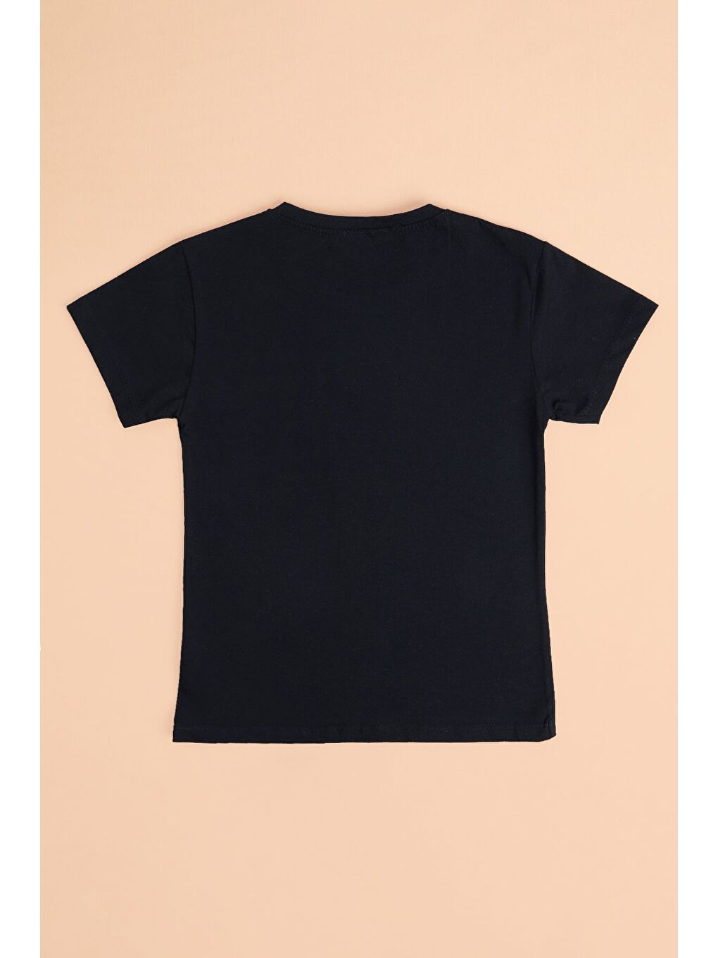 Siyah Kalp Baskılı Bisiklet Yaka Kız Çocuk Tişört-1