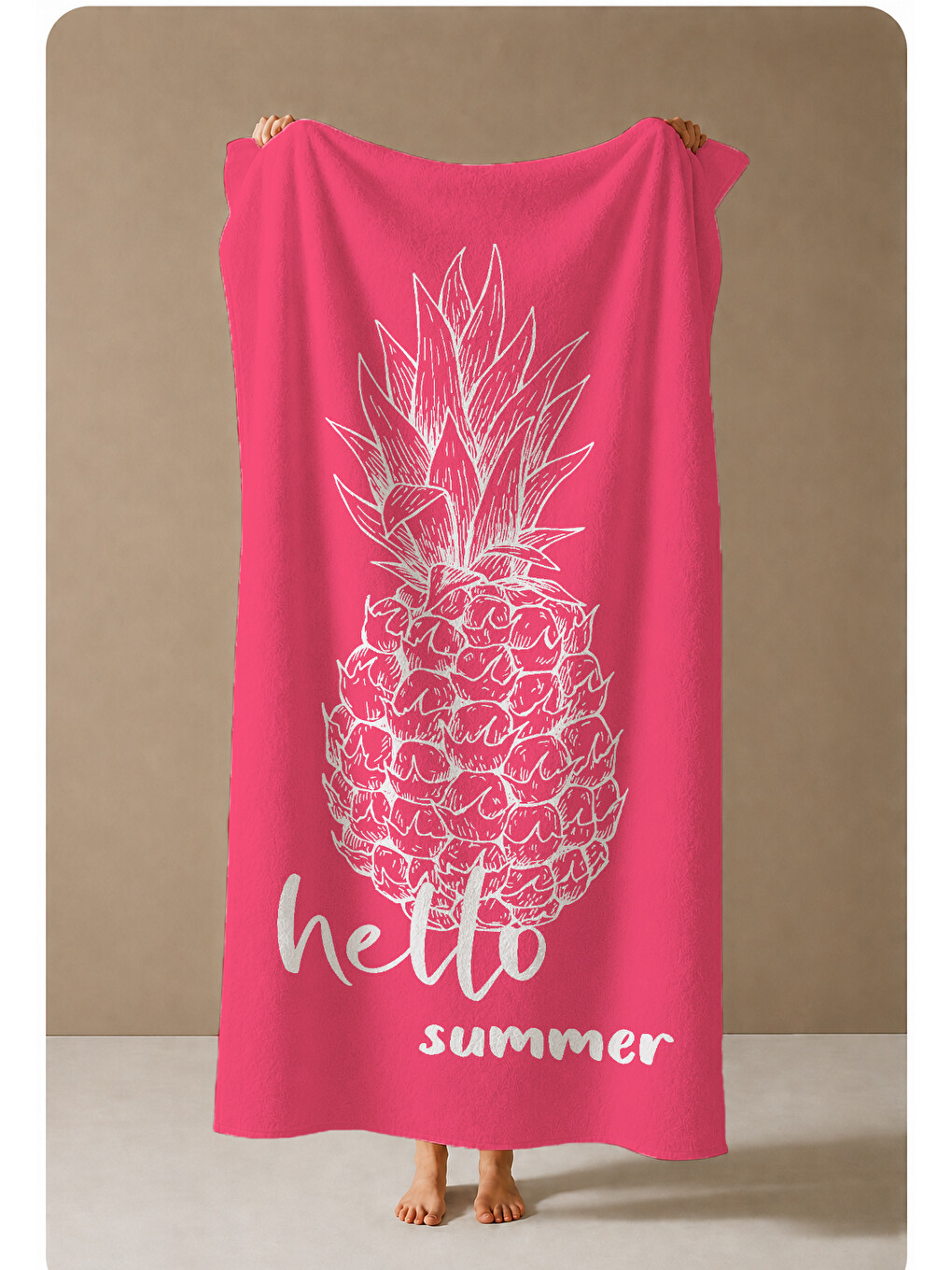 Pembe Hello Summer Ananas Desenli 70x150 Cm Dijital Baskılı Plaj Ve Banyo Havlusu-3