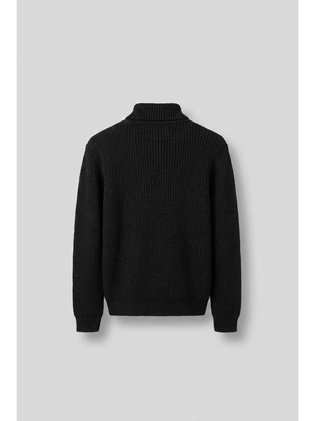 Erkek Oversize Balıkçı Yaka Boğazlı Kazak Siyah-1