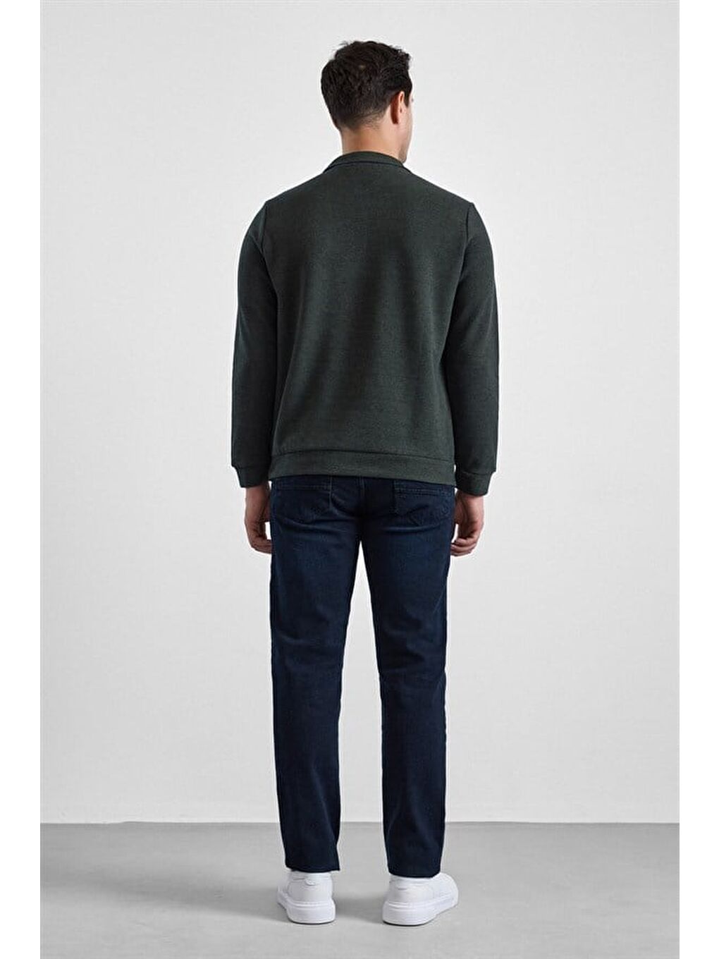 Haki Regular Düz Baskısız Selanik Düğmeli Polo Yaka Torba Cep Trikolu Standart Sweatshirt-2