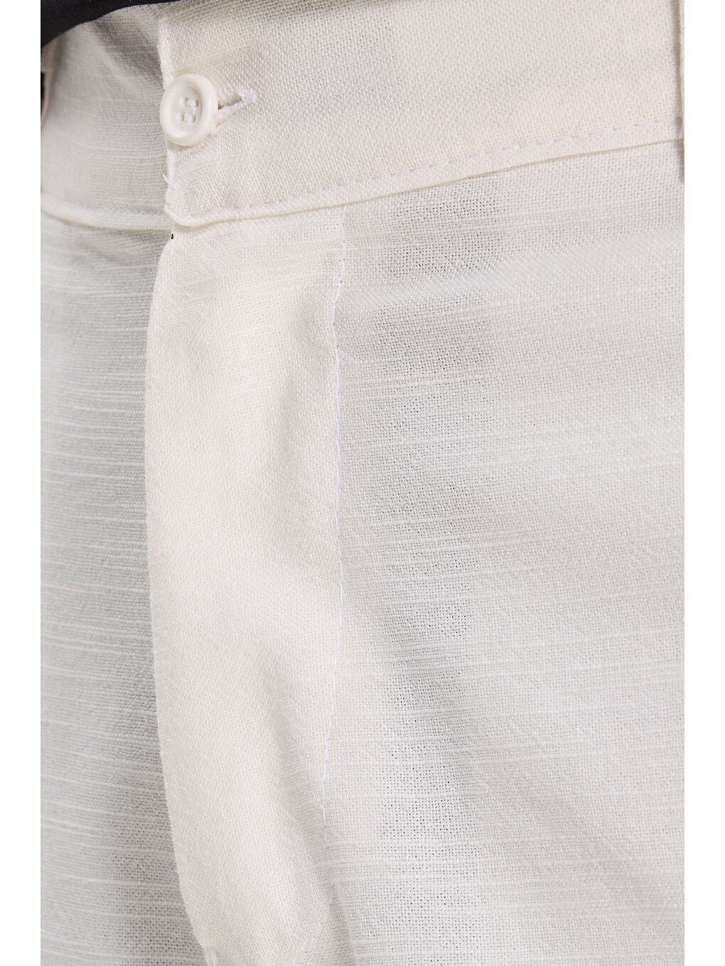 Erkek Relax Fit Rahat Kesim %100 Pamuk Geniş Paça Keten Kumaş Çift Cepli Beyaz Pantolon-3