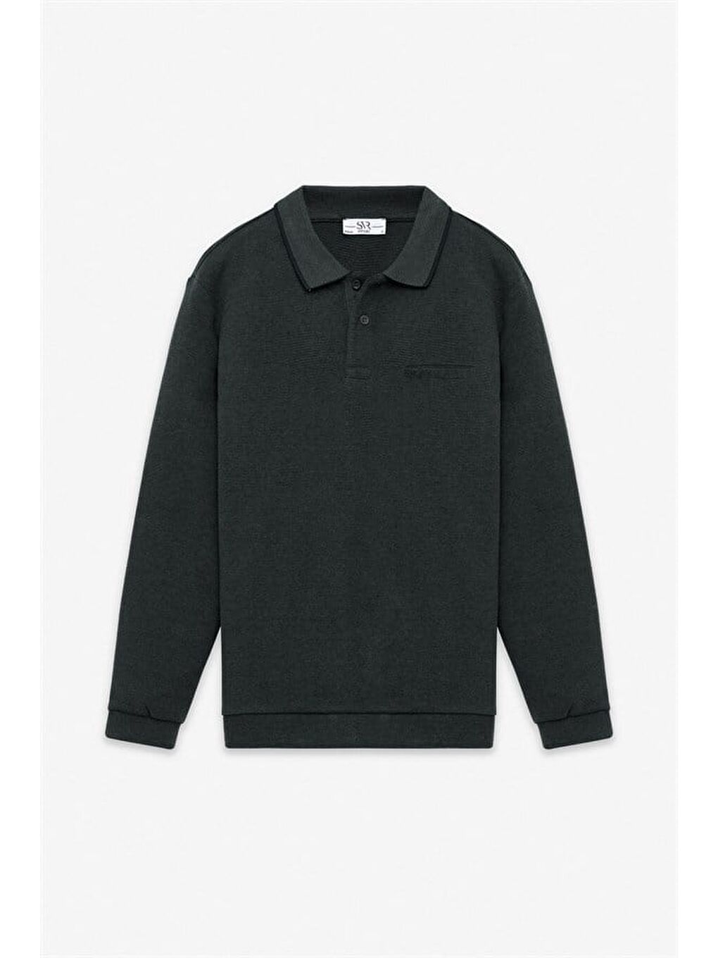 Haki Regular Düz Baskısız Selanik Düğmeli Polo Yaka Torba Cep Trikolu Standart Sweatshirt-4