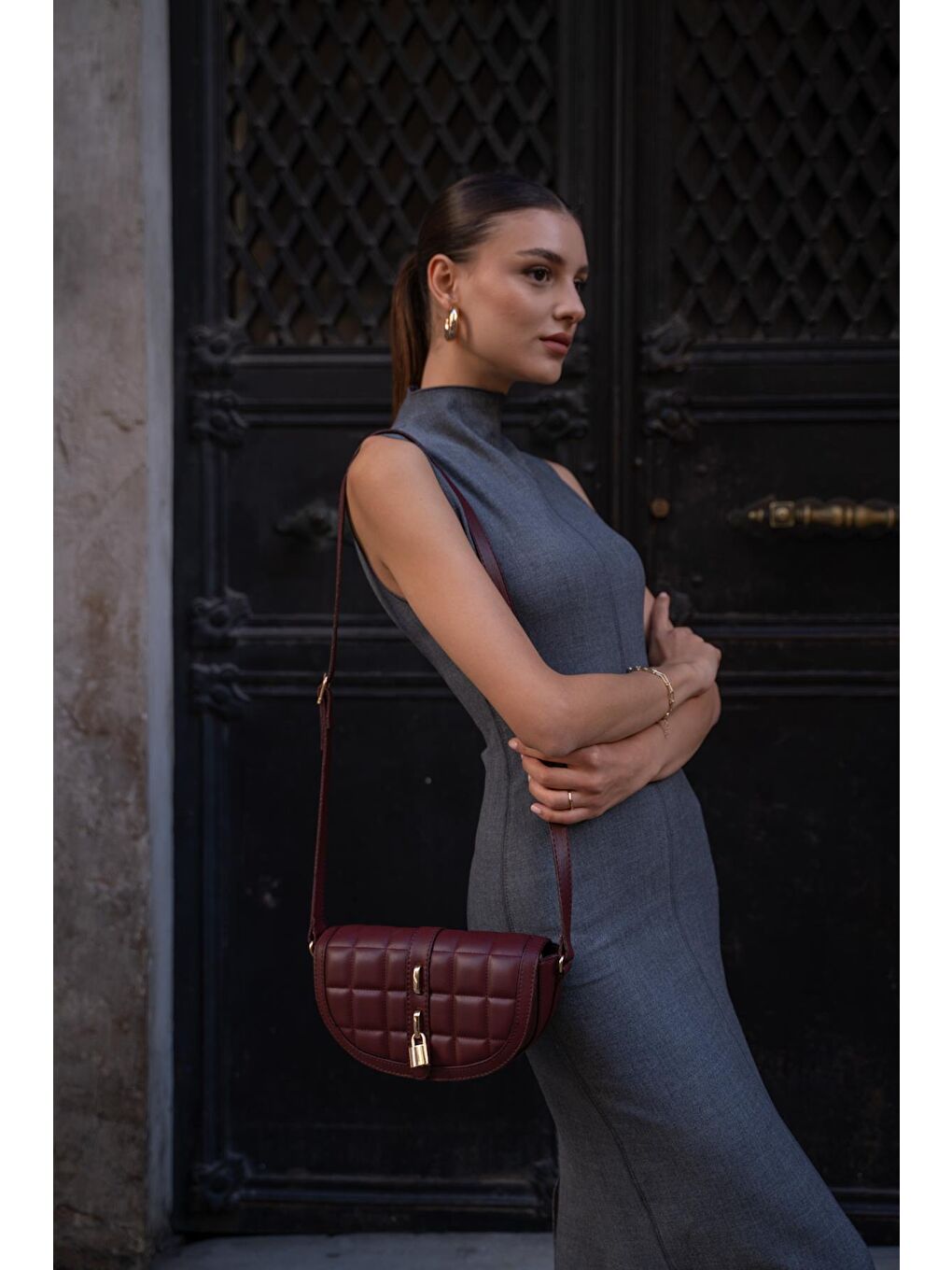 Coco Kapitone Çapraz Kadın Çanta - Bordo-1