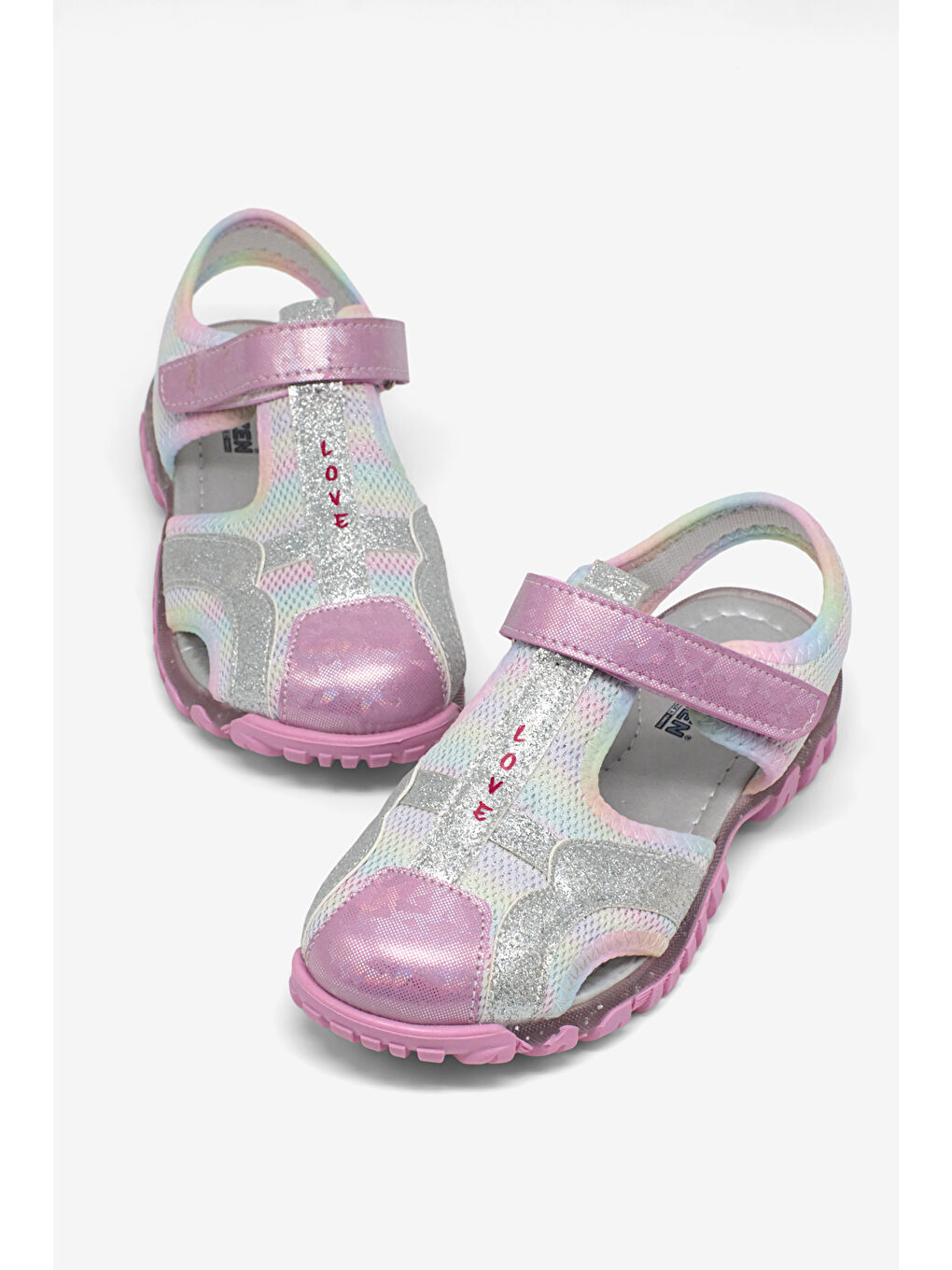Kız Çocuk Pembe Çoçuk Sim Detaylı Cırtlı Rahat Kalıp Sandalet