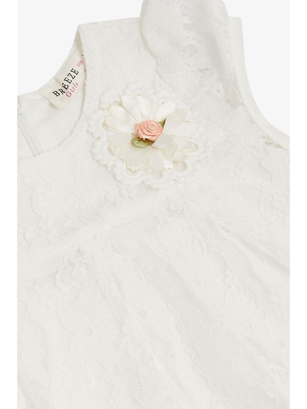 Ekru Kız Bebek Zıbın Elbise Çiçek Detaylı Dantelli (6 Ay-2 Yaş)-2