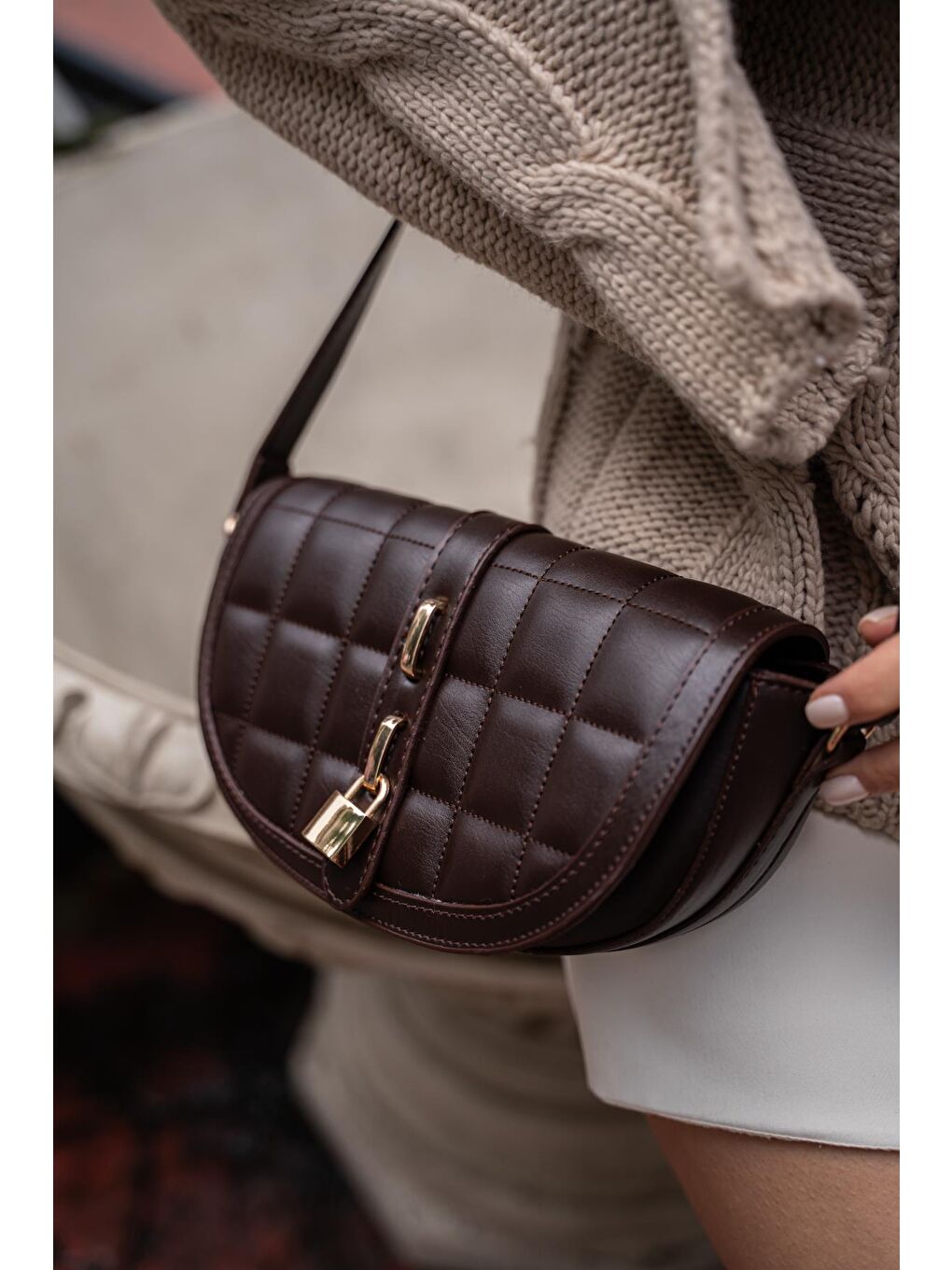 Coco Kapitone Çapraz Kadın Çanta - Kahverengi-1