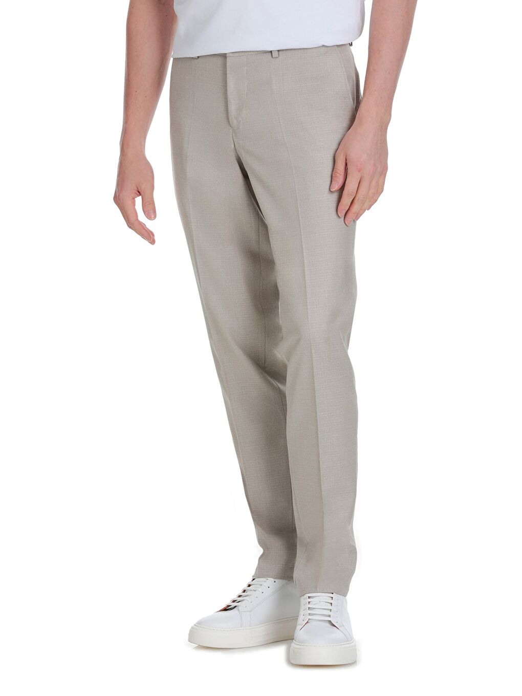 Bej Slim Fit Yandan Cepli Kumaş Pantolon