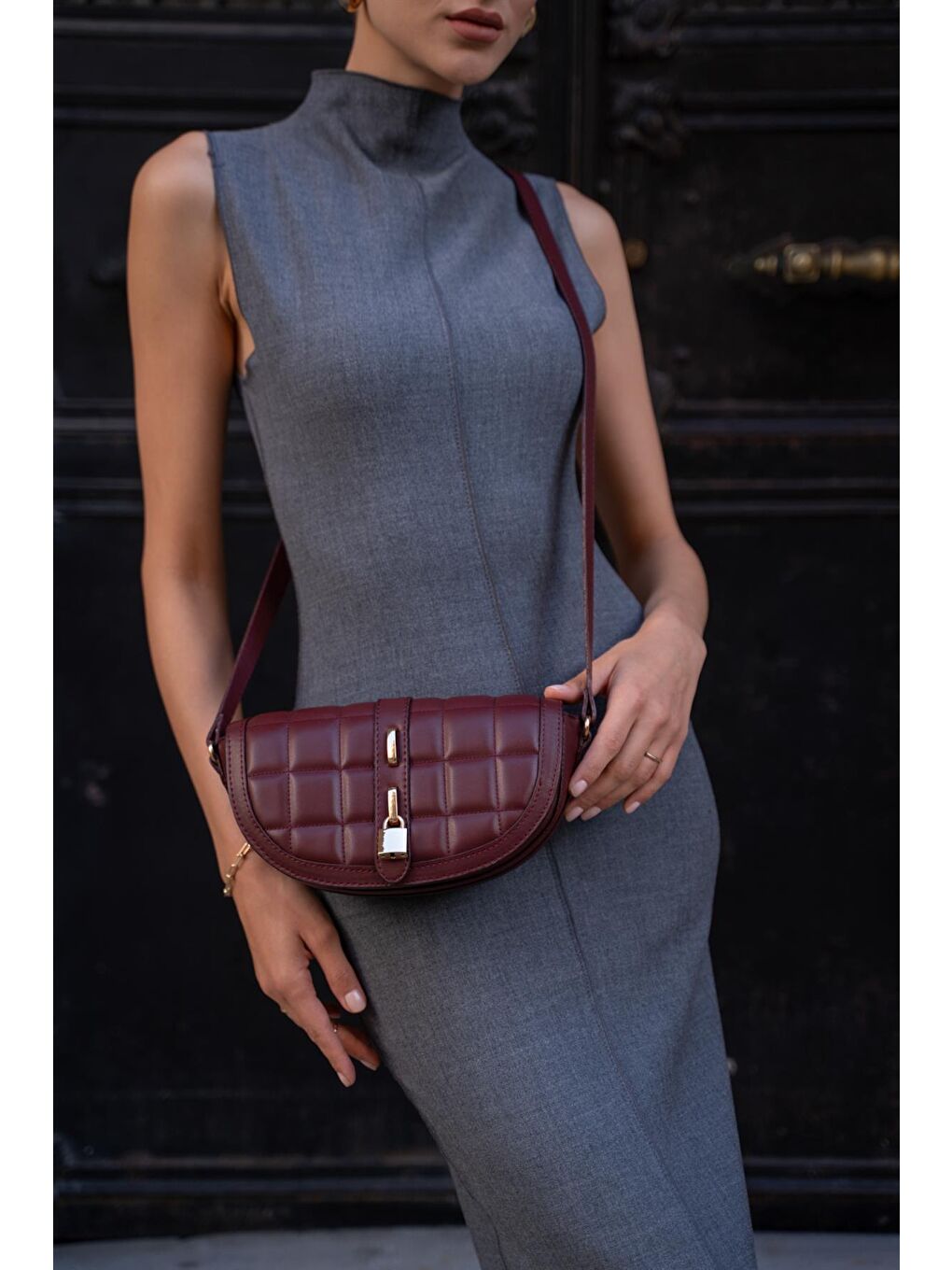 Coco Kapitone Çapraz Kadın Çanta - Bordo-2