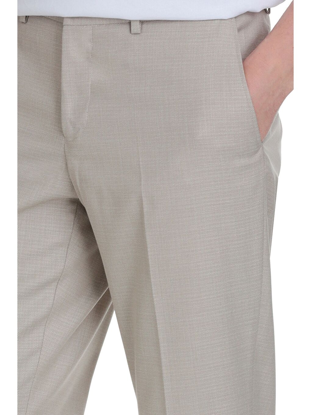 Bej Slim Fit Yandan Cepli Kumaş Pantolon-2