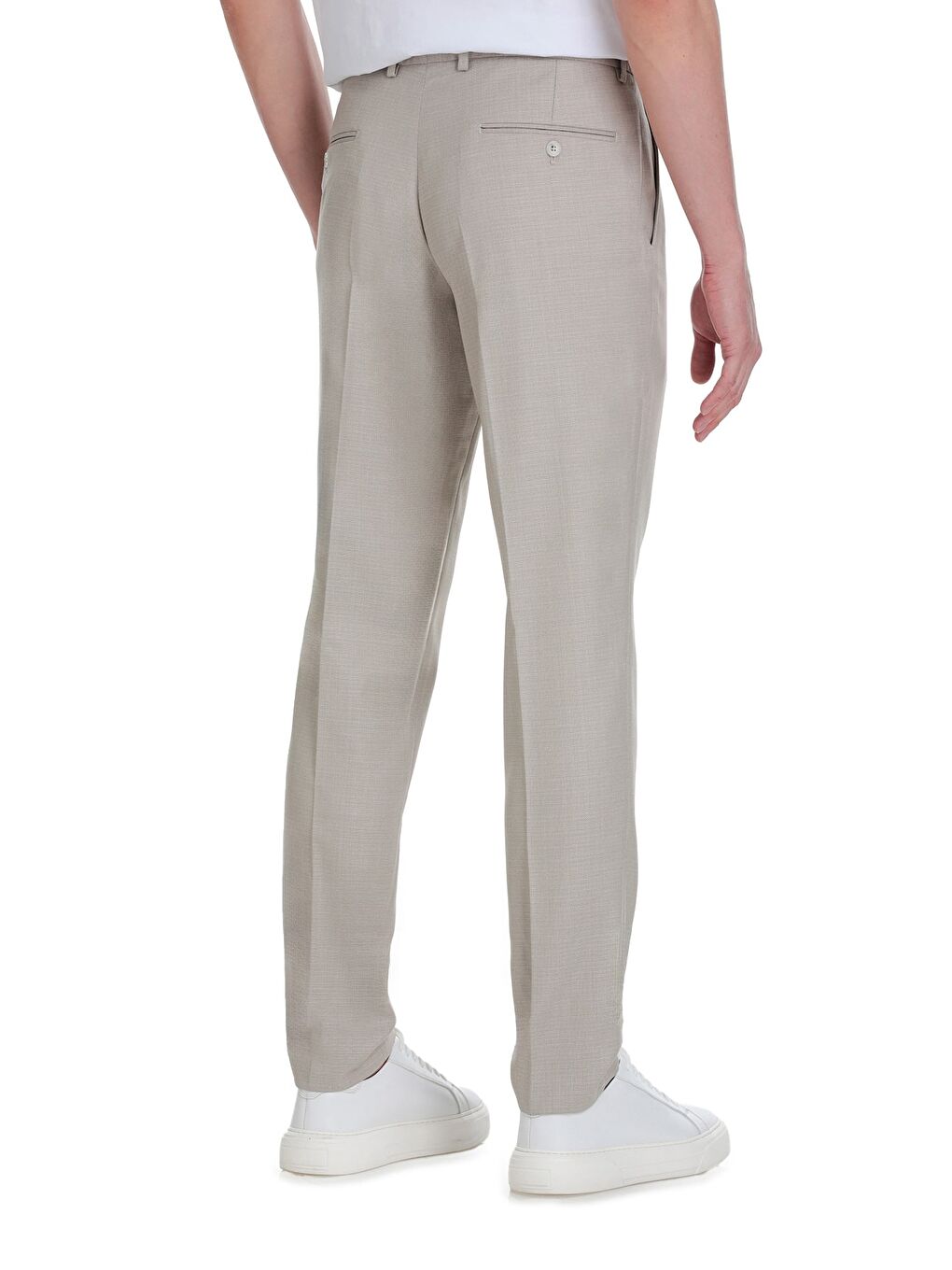 Bej Slim Fit Yandan Cepli Kumaş Pantolon-3