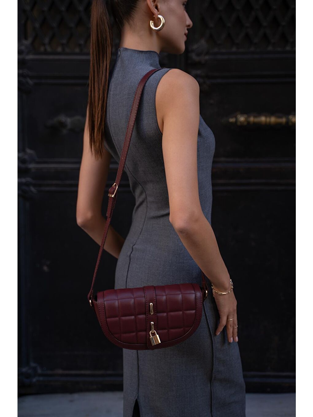 Coco Kapitone Çapraz Kadın Çanta - Bordo-3