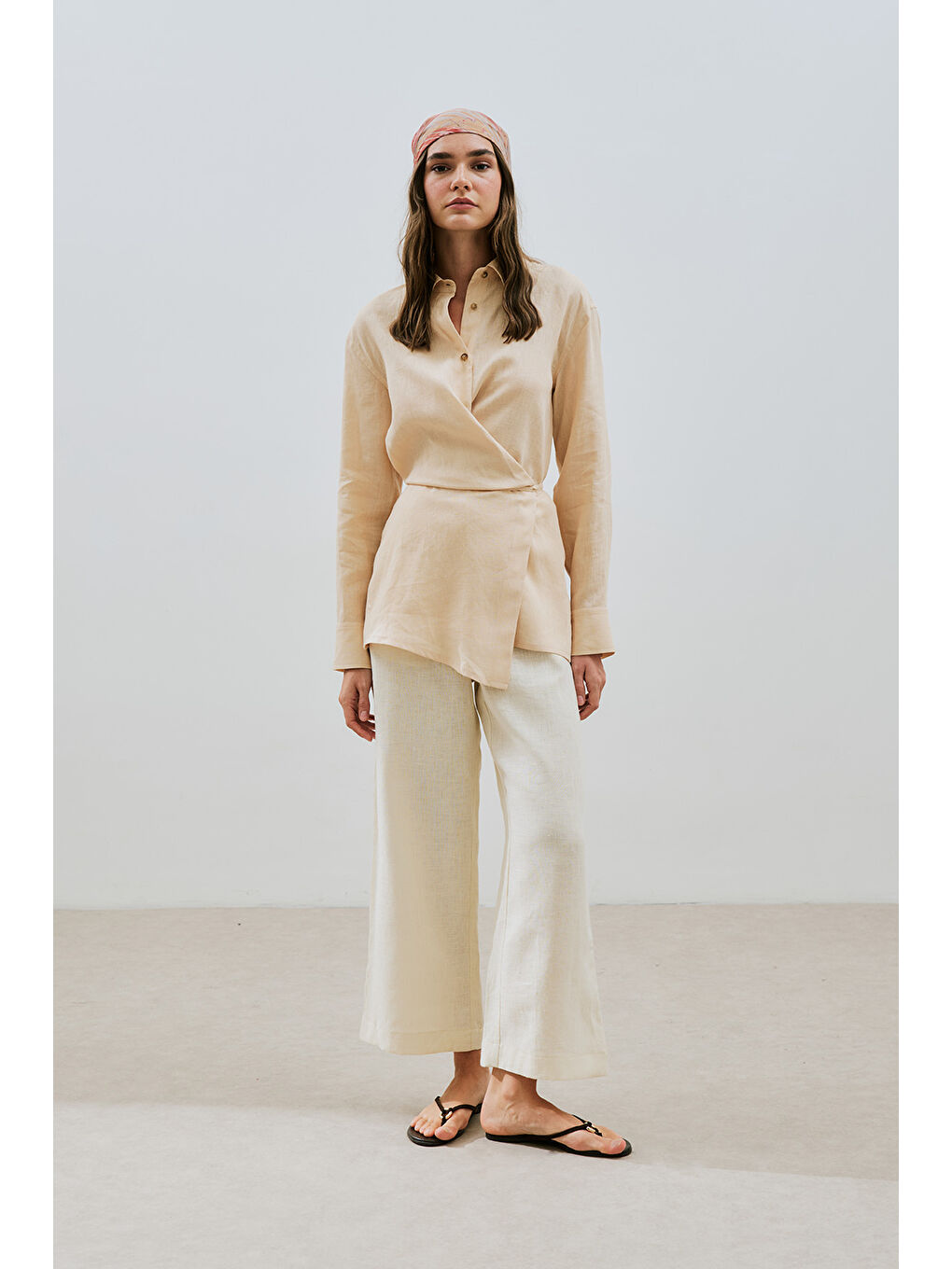 Turuncu Keten Bağlama Detaylı Gömlek Kavuniçi