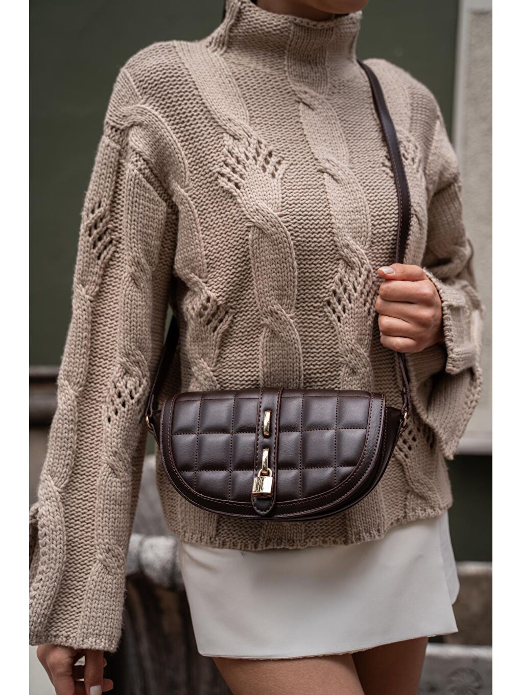 Coco Kapitone Çapraz Kadın Çanta - Kahverengi-2