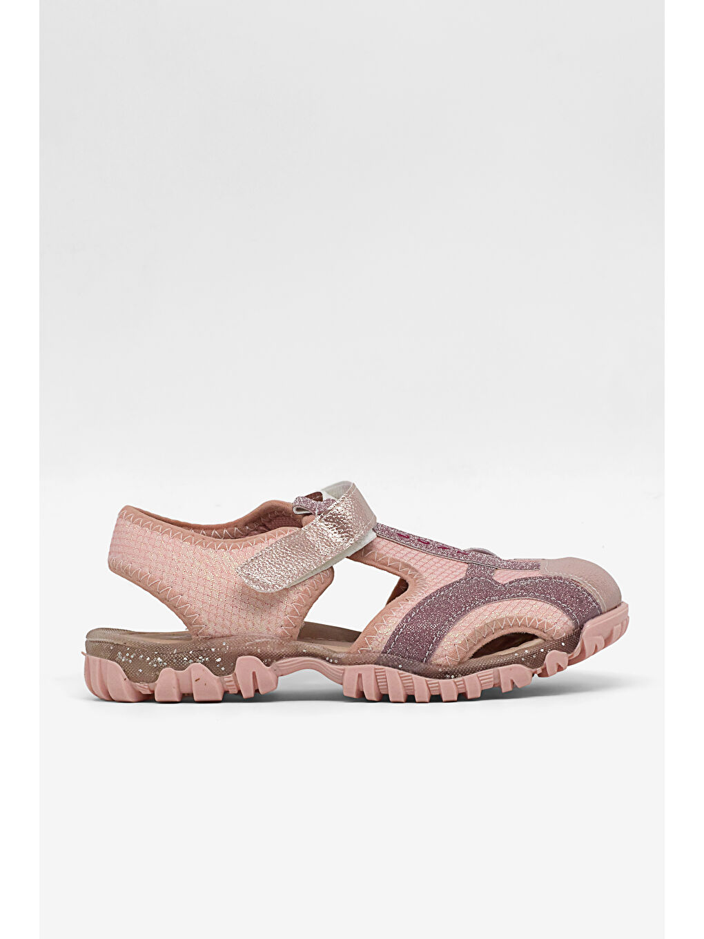 Pembe Kız Çocuk Pudra Simli Çoçuk Sim Detaylı Cırtlı Rahat Kalıp Sandalet