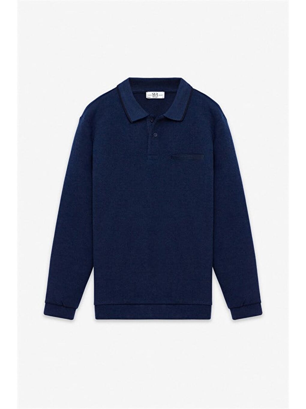 Lacivert Regular Düz Baskısız Selanik Düğmeli Polo Yaka Torba Cep Trikolu Standart Sweatshirt-5