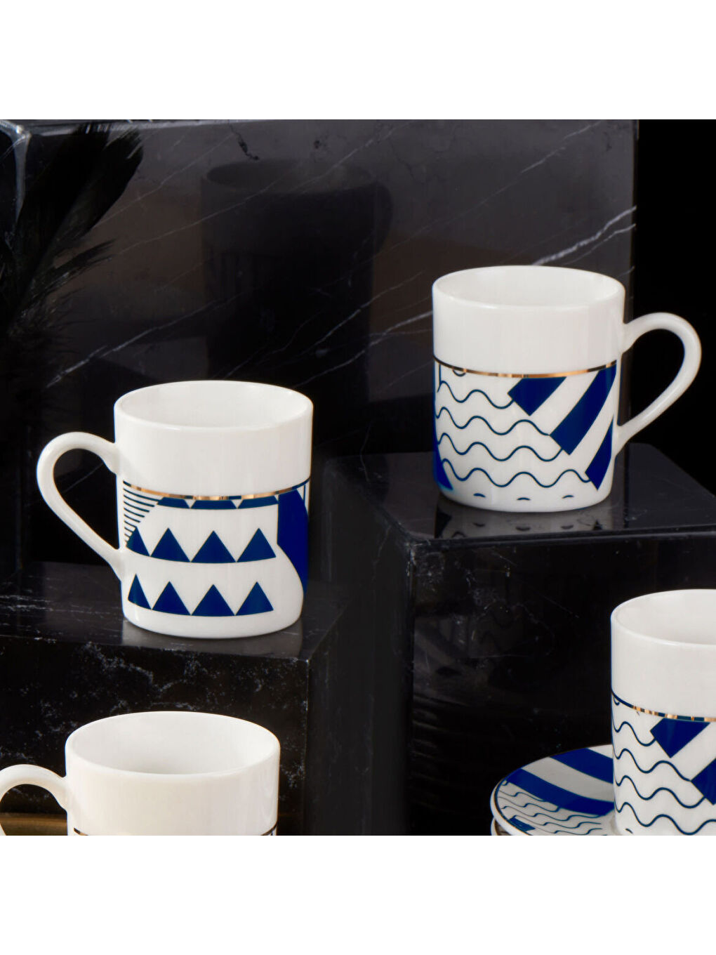 Ekru Camelia 12 Parça 6 Kişilik Kahve Takımı Lacivert 62501-1