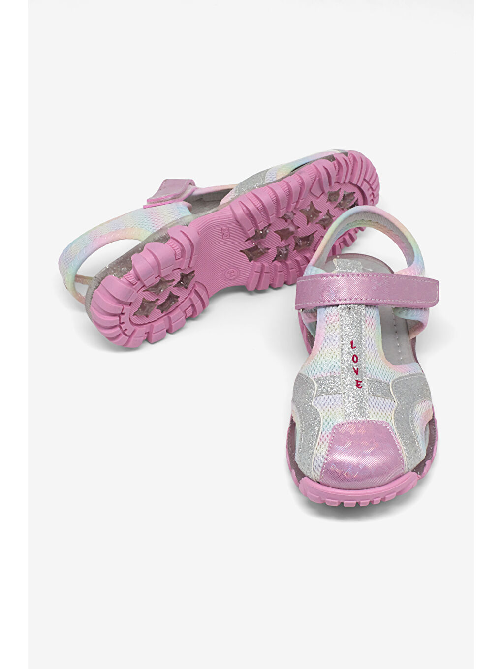 Kız Çocuk Pembe Çoçuk Sim Detaylı Cırtlı Rahat Kalıp Sandalet-2