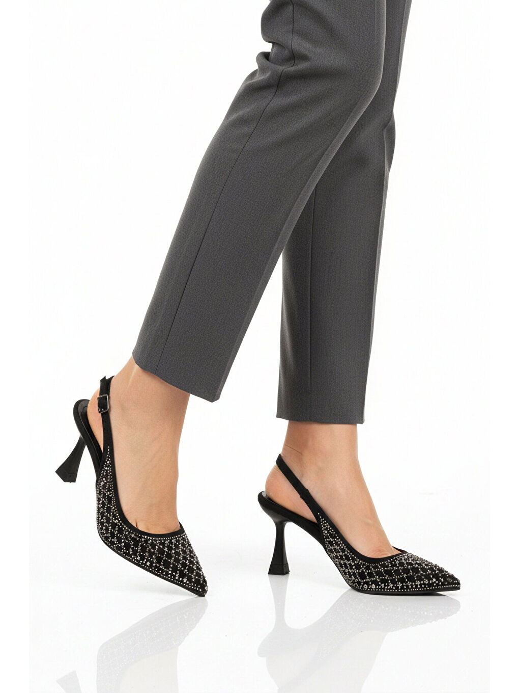 Siyah Taş İşlemeli Kadın İnce Topuklu Abiye Ayakkabı 417654 Z