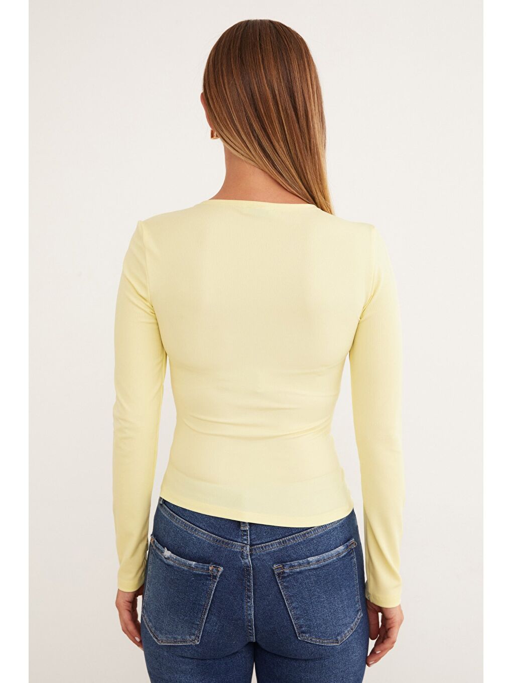Sarı Toka Detaylı Bisiklet Yaka Bluz-3