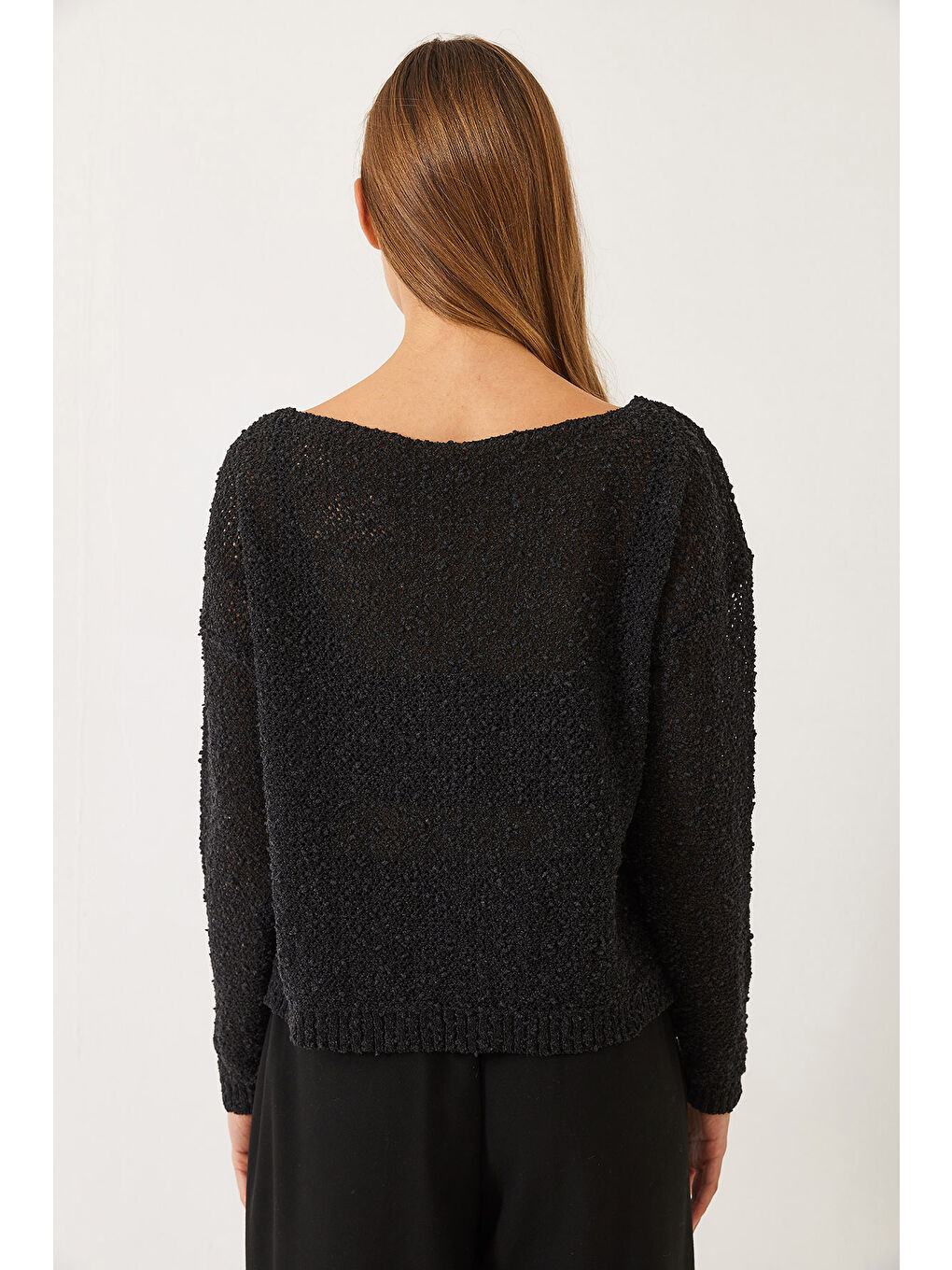 Antrasit Kadın Kayık Yaka File Detay Ajurlu Triko Bluz-7