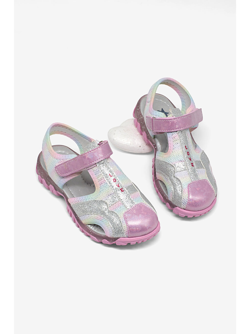 Kız Çocuk Pembe Çoçuk Sim Detaylı Cırtlı Rahat Kalıp Sandalet-3
