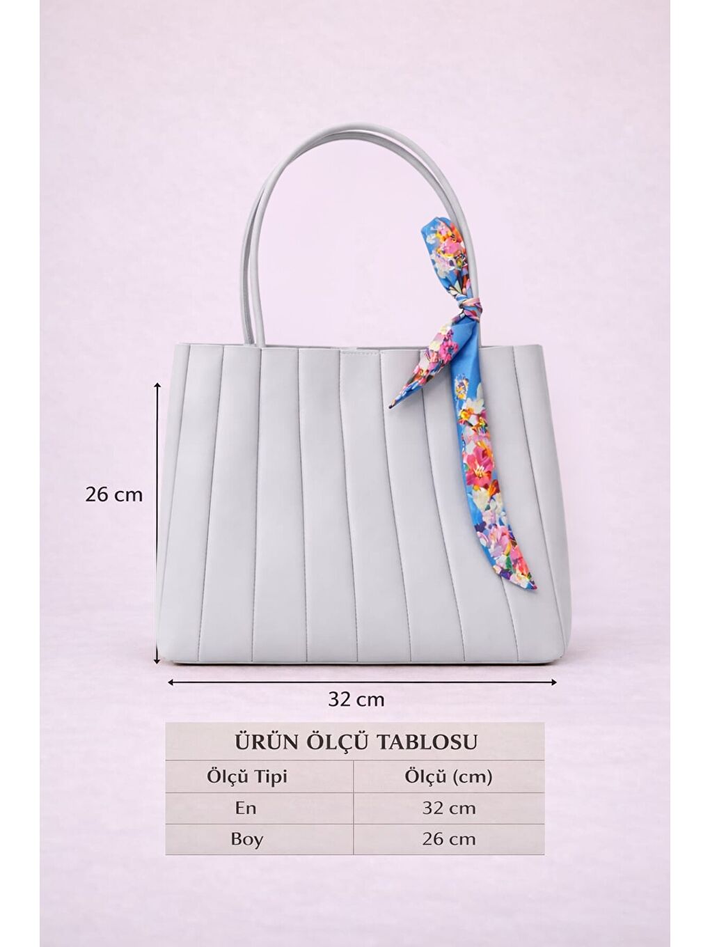 Gri Kadın Piliseli Omuz Çantası ve Cüzdan Seti - Desenli Eşarp Detaylı El ve Kol Çantası 12679-4