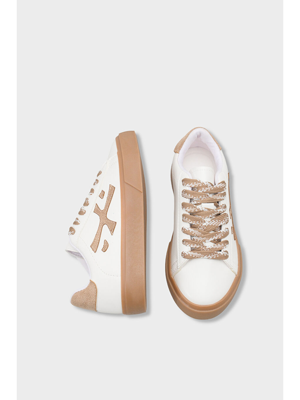 Bej Nissie Yan Detaylı Bağcıklı Konforlu Taban Günlük Spor Kadın Sneaker Ayakkabı-5