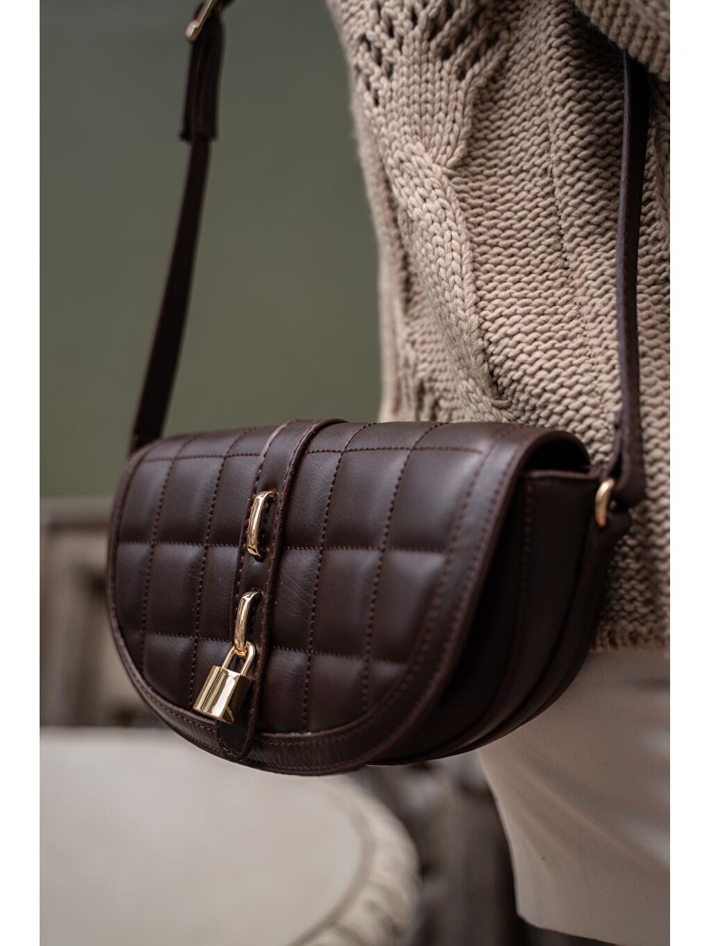 Coco Kapitone Çapraz Kadın Çanta - Kahverengi-3