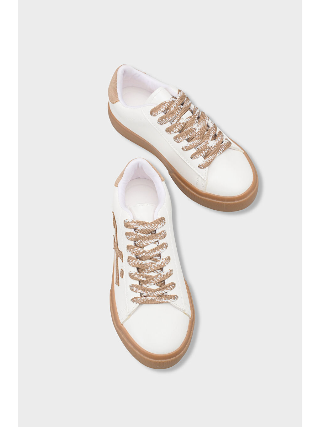 Bej Nissie Yan Detaylı Bağcıklı Konforlu Taban Günlük Spor Kadın Sneaker Ayakkabı-6