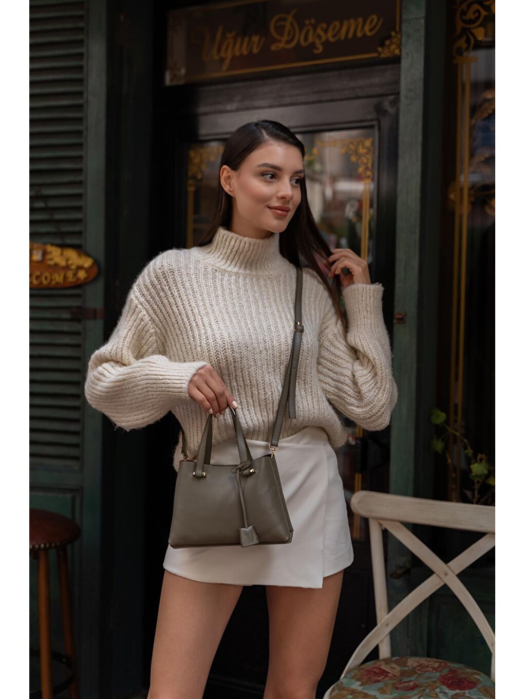 Melody Çift Bölmeli Çapraz Kadın Çanta - Haki-1