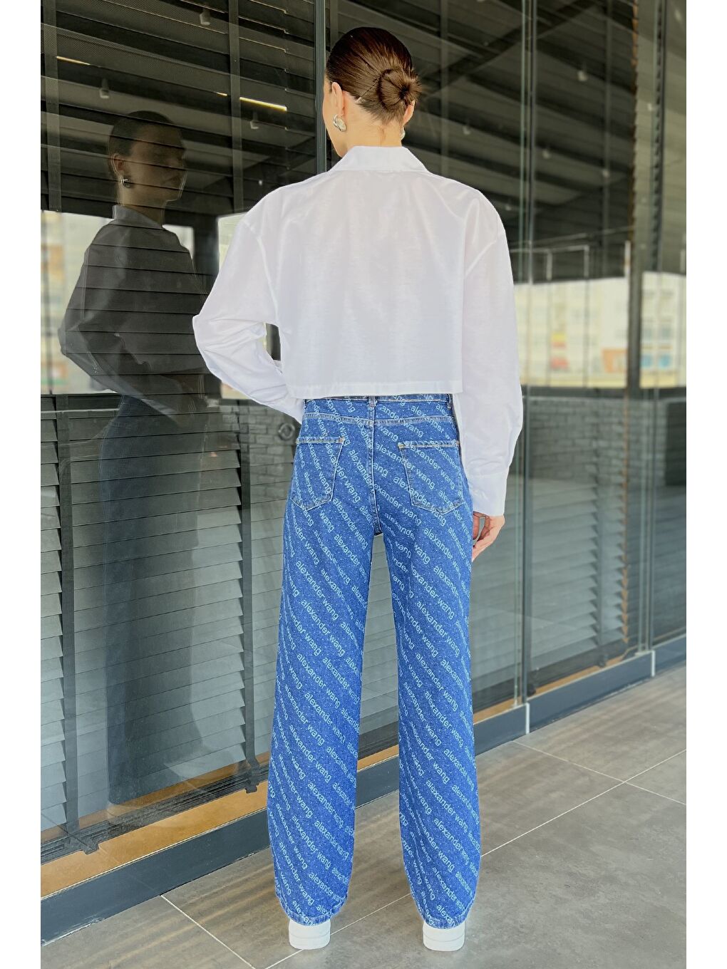 Lacivert Bol Paça Elastanlı Kadın Jean Pantolon-2