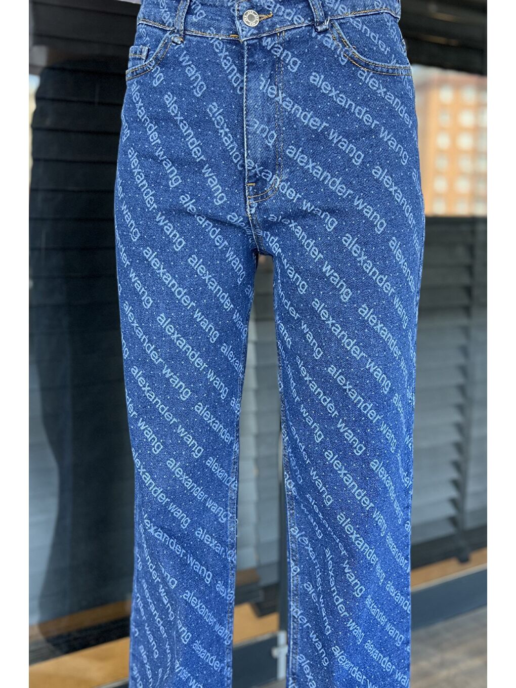 Lacivert Bol Paça Elastanlı Kadın Jean Pantolon-3