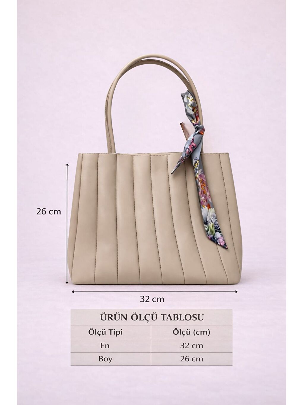 Bej Kadın Piliseli Omuz Çantası ve Cüzdan Seti - Desenli Eşarp Detaylı El ve Kol Çantası 12673-4