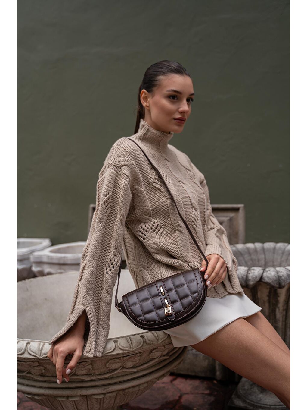 Coco Kapitone Çapraz Kadın Çanta - Kahverengi-4