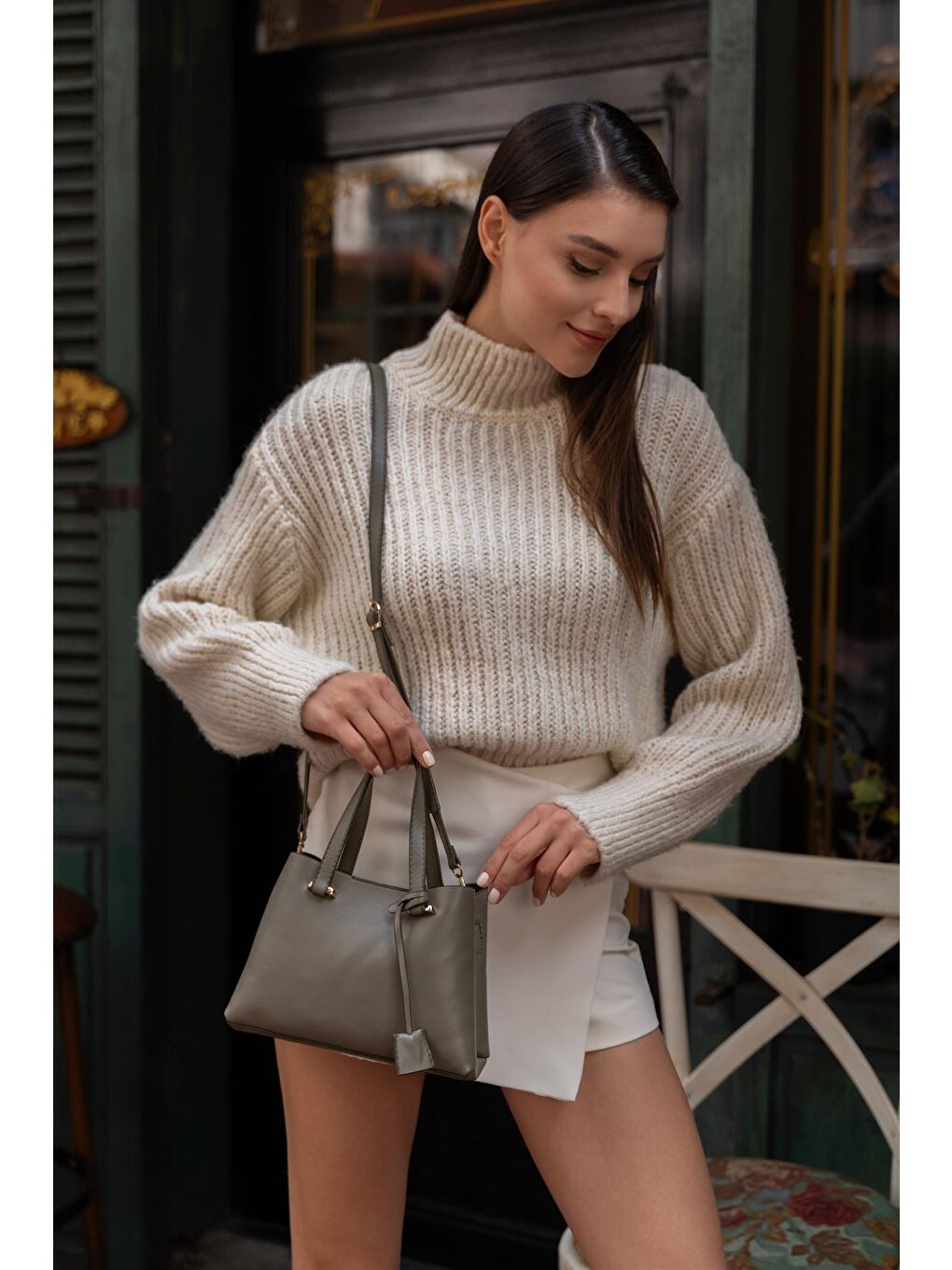 Melody Çift Bölmeli Çapraz Kadın Çanta - Haki-2