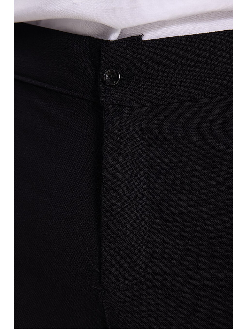 Erkek Relax Fit Rahat Kesim %100 Pamuk Geniş Paça Keten Kumaş Çift Cepli Siyah Pantolon-4