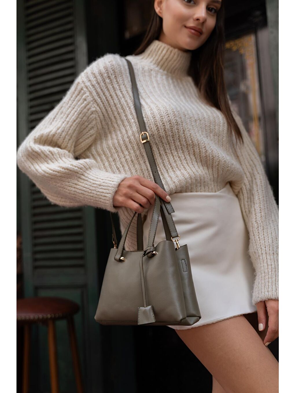 Melody Çift Bölmeli Çapraz Kadın Çanta - Haki-4