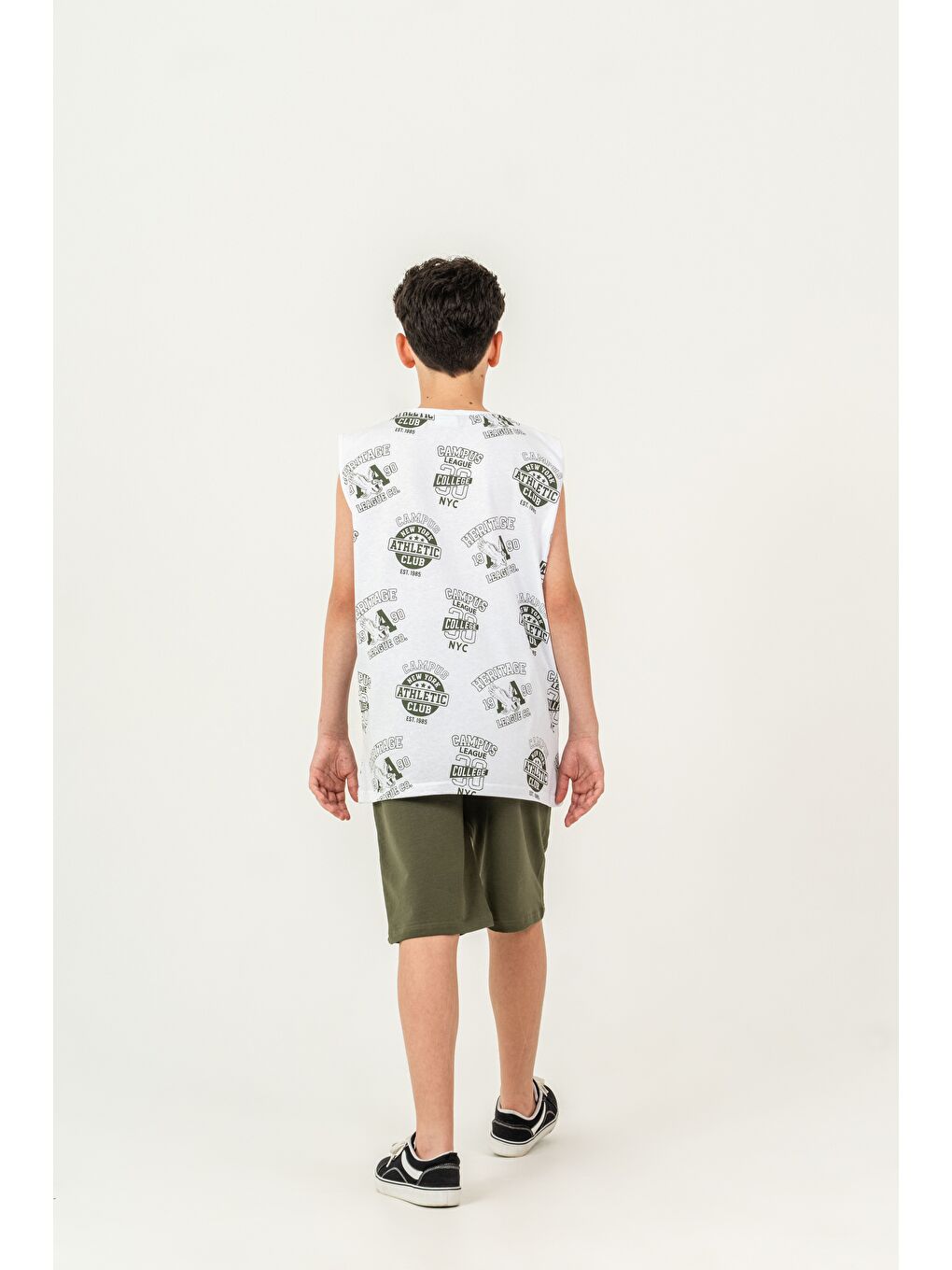 Haki Üst Atlet Tüm Alan Baskılı Alt Kapri Sol Bacak Baskılı Erkek Çocuk Şort - Atlet Takımı-2