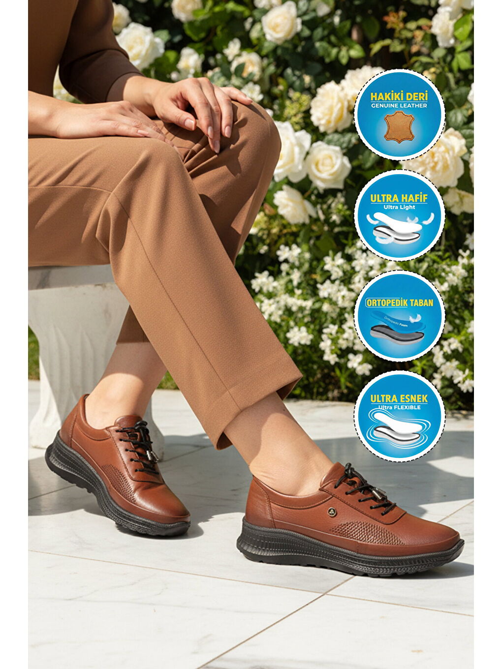 Kahverengi Taba Hakiki Deri Ortopedik Kadın Casual Ayakkabı 690 Z-2