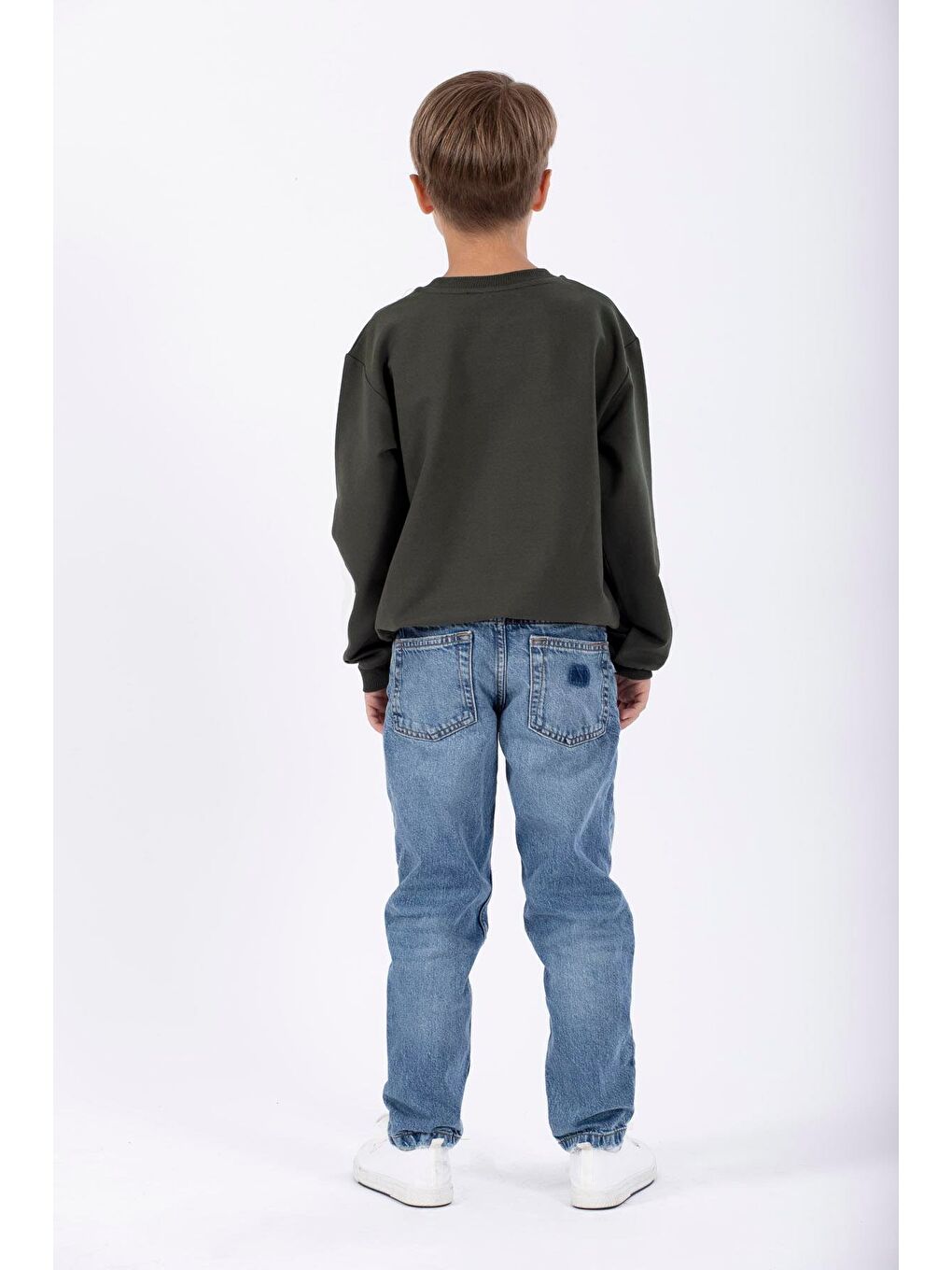 Haki Bisiklet Yaka Erkek Çocuk Cep Detaylı Sweatshirt-3