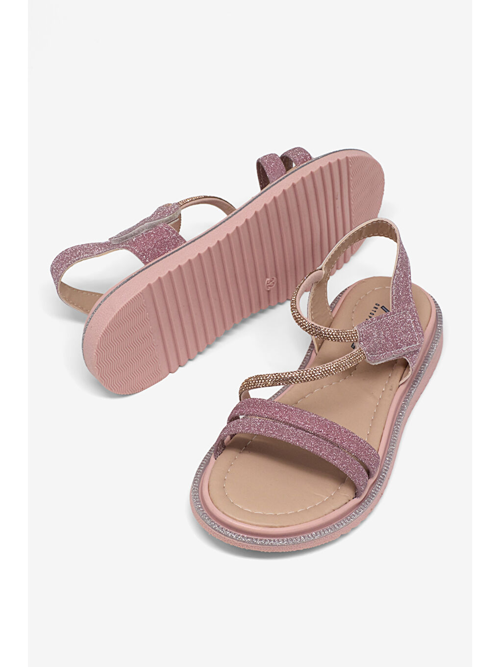 Pembe Çocuk Unisex Pudra Simli Çocuk Sim Detaylı Sandalet-2
