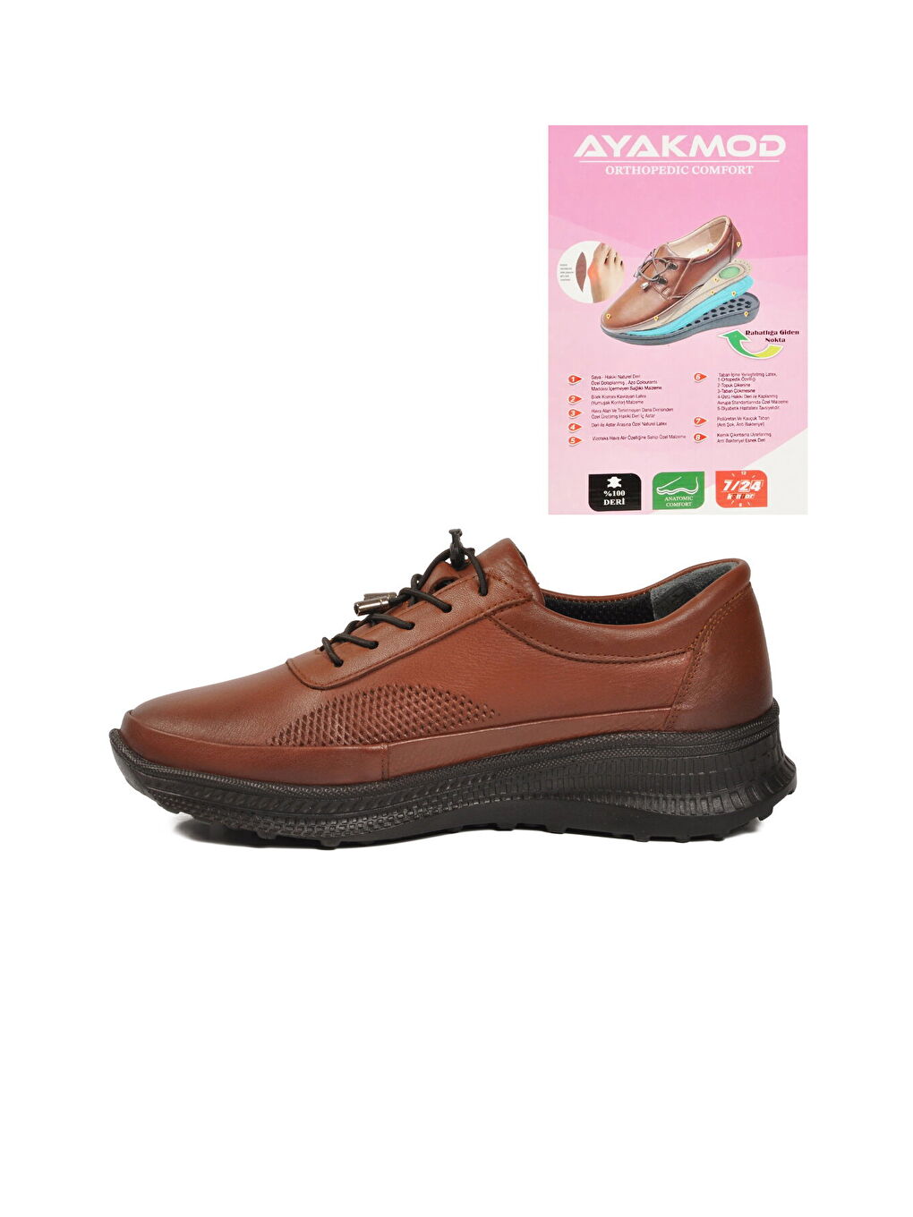 Kahverengi Taba Hakiki Deri Ortopedik Kadın Casual Ayakkabı 690 Z-3