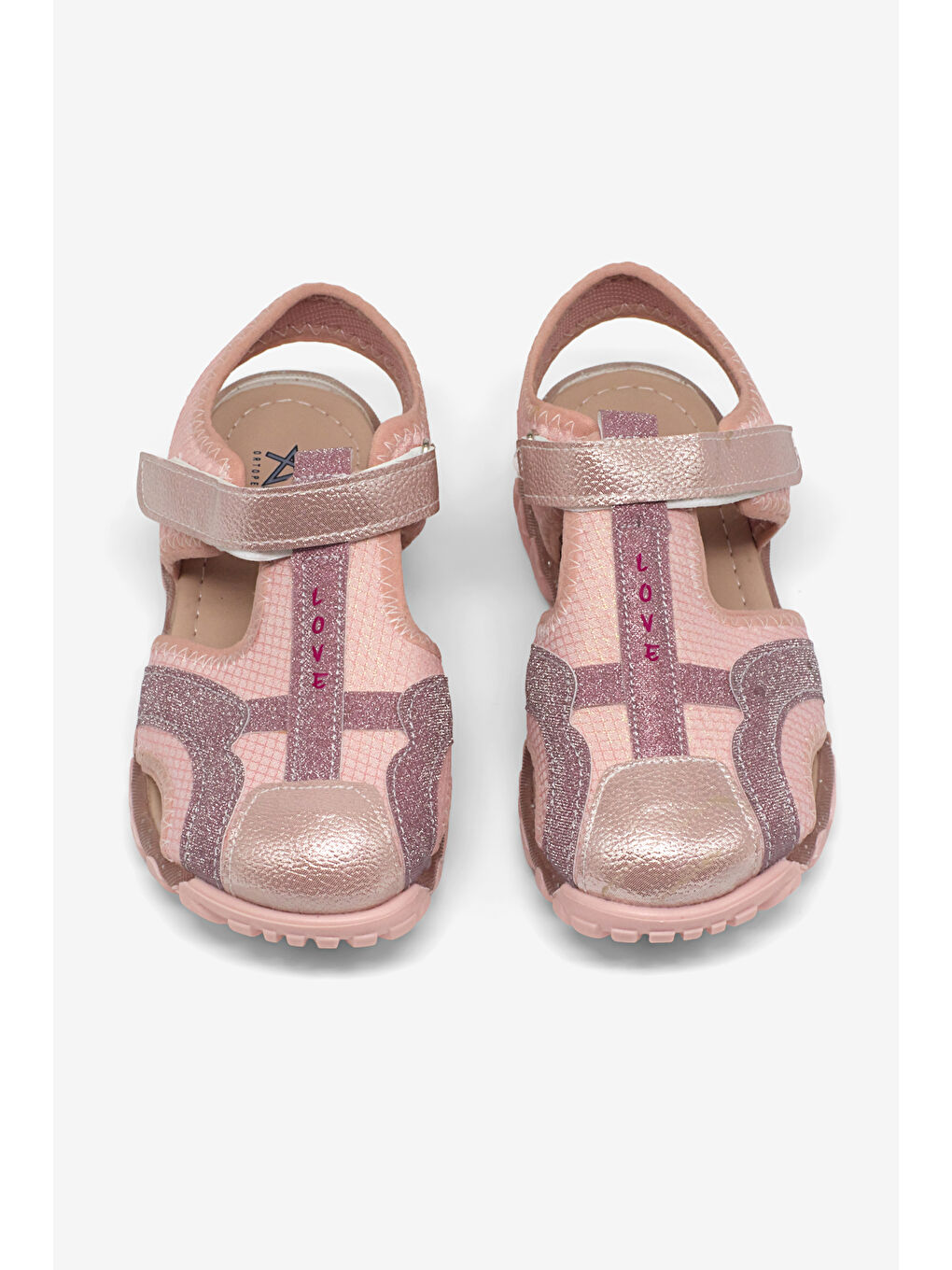 Pembe Kız Çocuk Pudra Simli Çoçuk Sim Detaylı Cırtlı Rahat Kalıp Sandalet-1