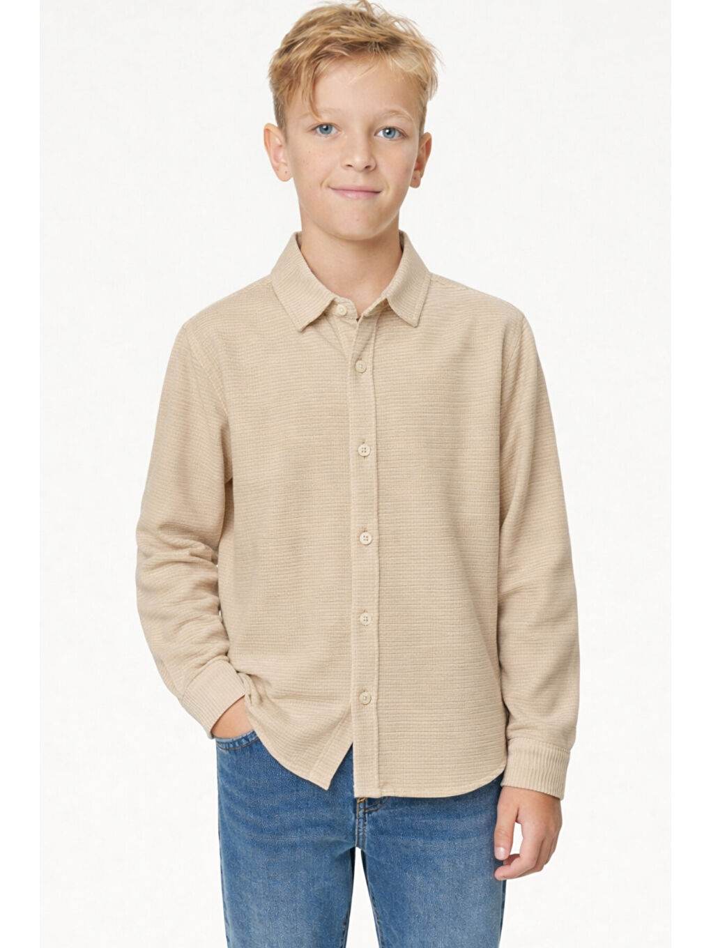 Sarı Erkek Çocuk Modern Kesim Beyaz Polyester Basic Gömlek Ak8789