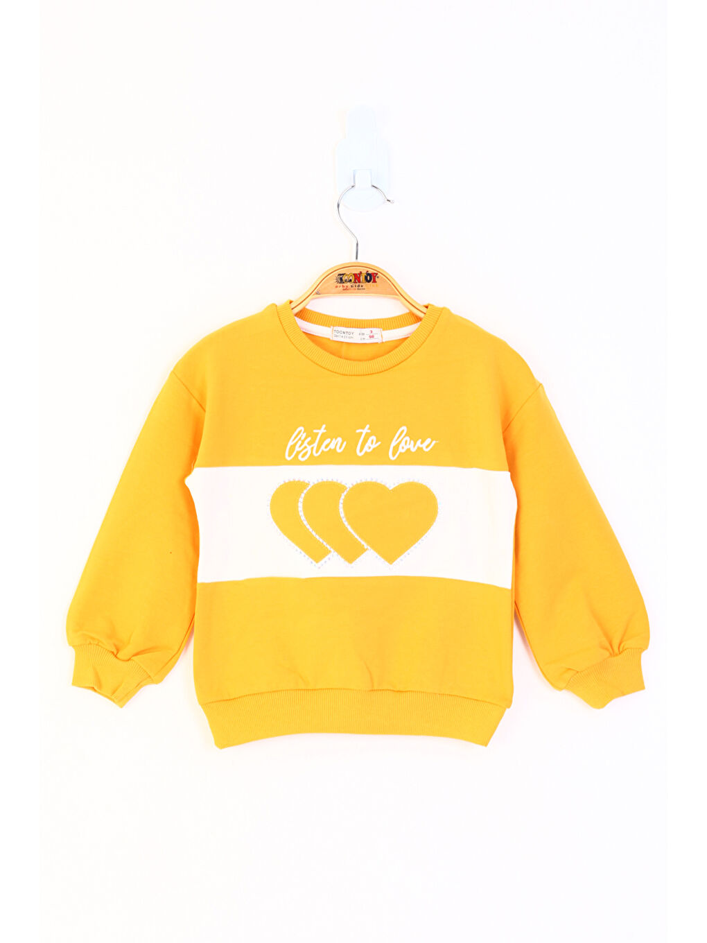 Sarı Kız Çocuk Kalp Nakışlı Sweatshirt-1