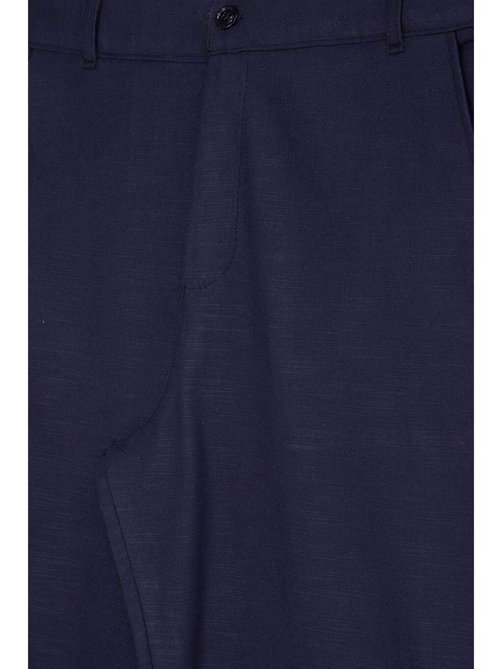 Erkek Relax Fit Rahat Kesim %100 Pamuk Geniş Paça Keten Kumaş Çift Cepli Lacivert Pantolon-3