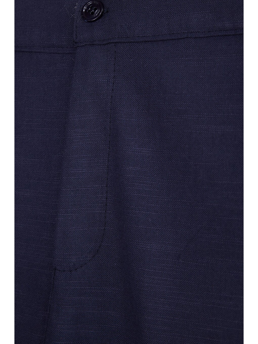 Erkek Relax Fit Rahat Kesim %100 Pamuk Geniş Paça Keten Kumaş Çift Cepli Lacivert Pantolon-4