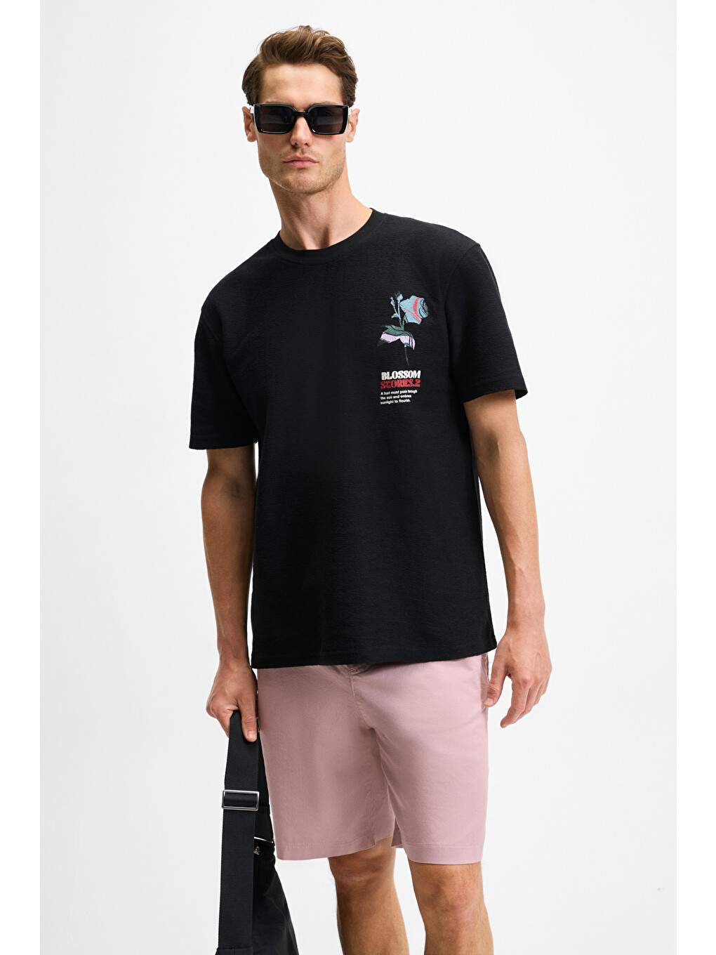 Siyah BELLO Erkek %100 Organik Pamuk Bisiklet Yaka Kısa Kol SİYAH T-Shirt